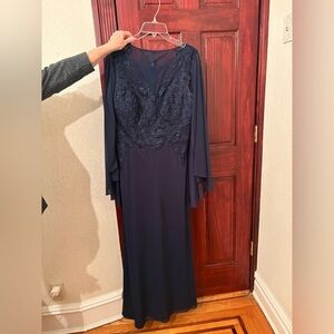 JM Collection Navy Long Sleeve Lace Dress